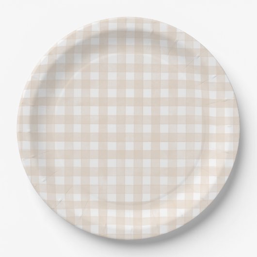 Beige Klassisches Gingham Pappteller (Vorderseite)