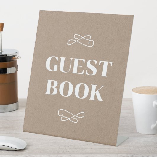 Beige Kraft White Blühen Gästebuch Sockelschild (In Situ)