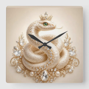 Beige Kristallschlangenkronenhalskette Kunst Quadratische Wanduhr