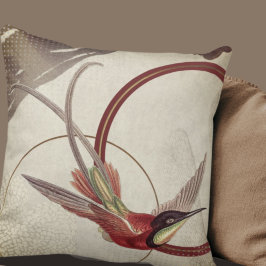 Beige künstlerisches Hummingbird Design | Maroon Kissen