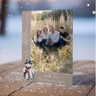 Beige Lächeln Snowman Foto Holiday Card Feiertagskarte