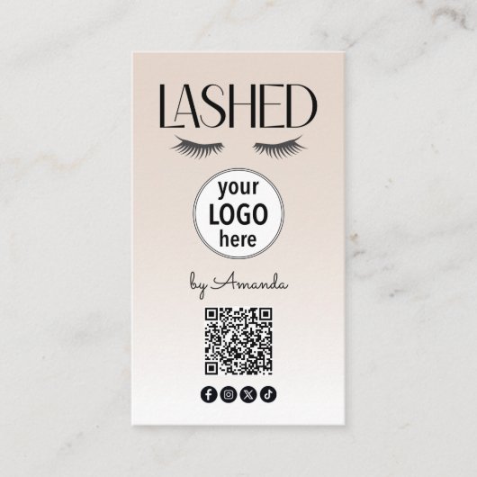Beige Lashed Eyelashes Minimalist QR Code Social Visitenkarte (Vorderseite)