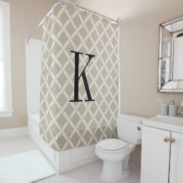 Beige Lattice Large Monogram | Bauernhof Badezimme Duschvorhang