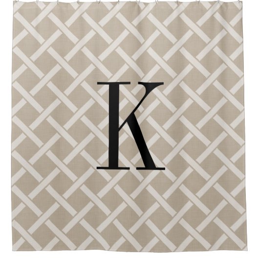 Beige Lattice Large Monogram | Bauernhof Badezimme Duschvorhang (Vorderseite)