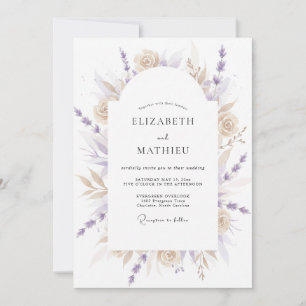 Beige Lavendel Ätherische Blüten Hochzeit Einladung