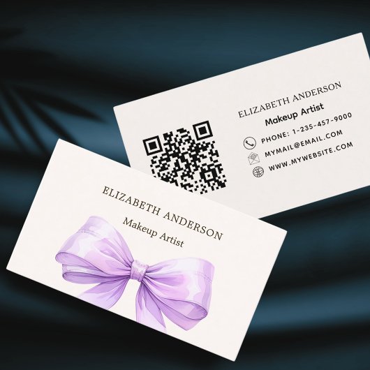 Beige Lavendel, lila Bogen, eleganter Qr-Code Visitenkarte
