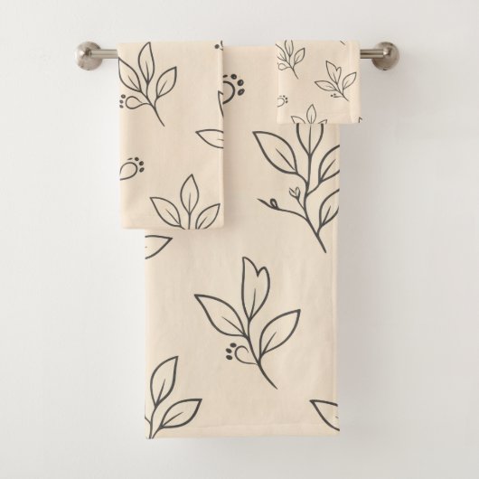 Beige Leaf Bathroom Towel Set (Insitu)