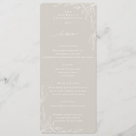 Beige Leaf Motif Erntedank Flat 4 Course Menükarte