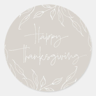 Beige Leaf Motif Happy Thanksgiving Runder Aufkleber