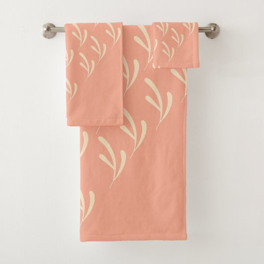 Beige Leaf Repeat Peach Badhandtuch Set (Insitu)
