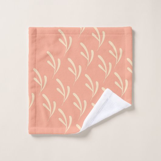Beige Leaf Repeat Peach Badhandtuch Set (Waschlappen)