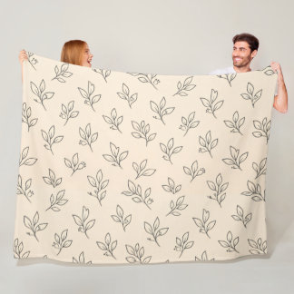Beige Leaf Throw Blanket Fleecedecke