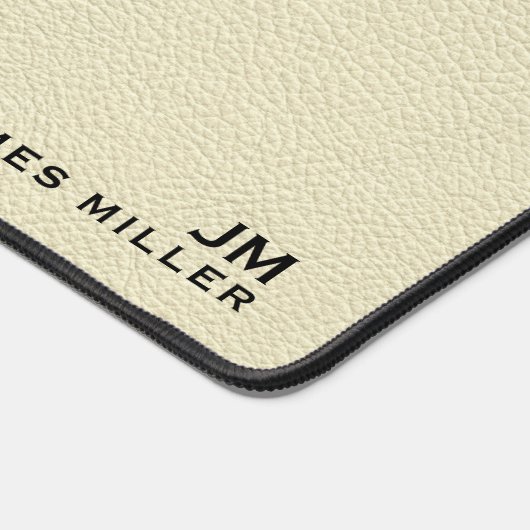 Beige Leder Textur benutzerdefinierte Monogramm Na Schreibtischunterlage (Ecke)