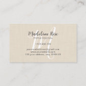Beige Leinen Creme Fette Monogramm-Initiale Visitenkarte (Rückseite)