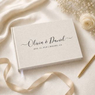 Beige Leinen Creme-Look Minimalistische Elegante H Gästebuch