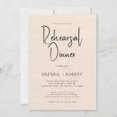 Beige Leinen Einfaches Dinner bei White Script Pro Einladung (Vorderseite)
