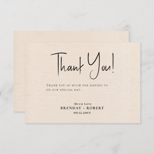 Beige Leinen Einfaches Script Willkommen Danke Kar (Vorne/Hinten)