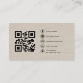 Beige Leinen-Foto mit QR-Code Social Media Visitenkarte (Rückseite)