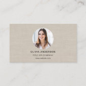Beige Leinen-Foto mit QR-Code Social Media Visitenkarte (Vorderseite)