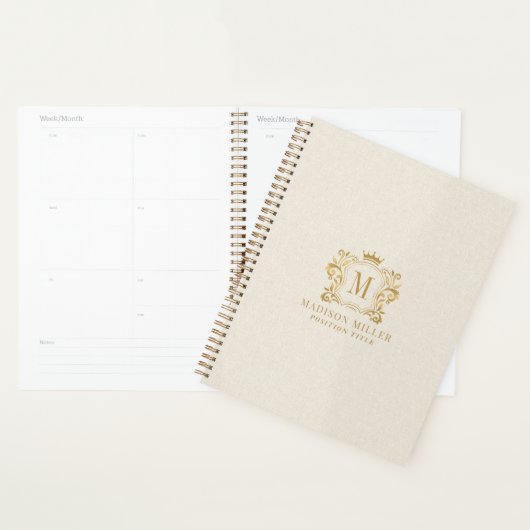 Beige Leinen Gold Royal Crest Krone Monogramm Planer (Anzeige)