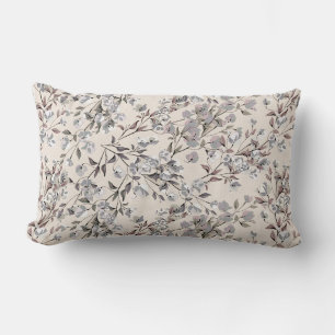 Beige Leinen & Gray Elegantes, blumengeschmücktes  Lendenkissen