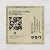 Beige Leinen Rustikales Monogramm Qr Code Quadratische Visitenkarte (Rückseite)