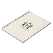 Beige Leinen Schwarz Royal Crest Krone Monogramm Notizblock (Linke Seite)