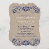 Beige Leinen und blaue Navy Lace Einladung (Vorne/Hinten)