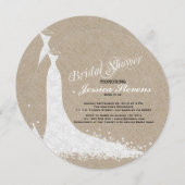 Beige Leinen und weiße Spitzen-Hochzeitskleidung Einladung (Vorne/Hinten)