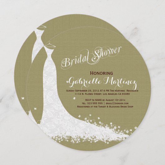 Beige Leinen und weiße Spitzen-Hochzeitskleidung Einladung (Vorne/Hinten)