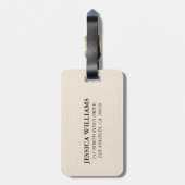 Beige Leinenstruktur einfache schwarze Typografie Gepäckanhänger (Rückseite vertikal)