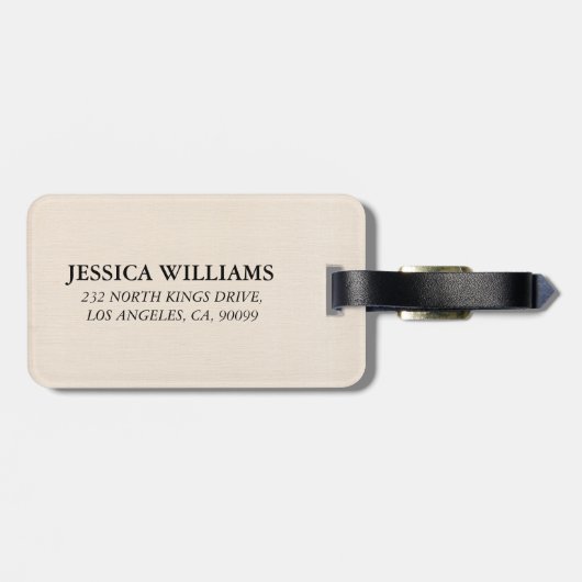 Beige Leinenstruktur einfache schwarze Typografie Gepäckanhänger (Rückseite horizontal)