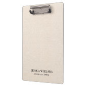 Beige Leinenstruktur einfache schwarze Typografie Klemmbrett (Links)