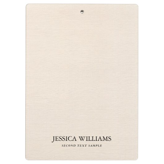 Beige Leinenstruktur einfache schwarze Typografie Klemmbrett (Rückseite)