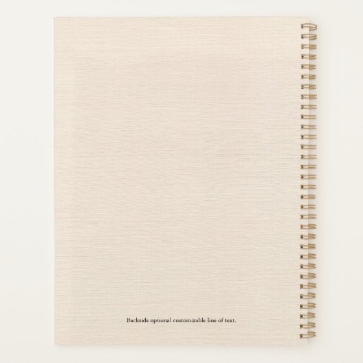 Beige Leinenstruktur einfache schwarze Typografie Planer (Rückseite)