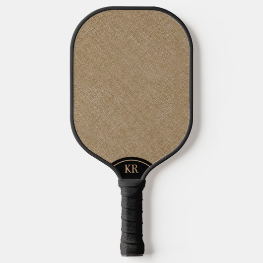 Beige Leinenstruktur minimale Monogramm Pickleball Schläger (Vorderseite)