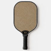 Beige Leinenstruktur minimale Monogramm Pickleball Schläger (Rückseite)