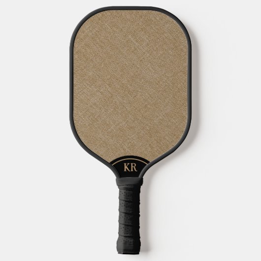 Beige Leinenstruktur minimale Monogramm Pickleball Schläger (Rückseite)
