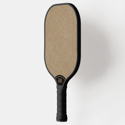 Beige Leinenstruktur minimale Monogramm Pickleball Schläger (Links)
