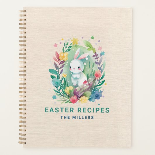 Beige Leinentextur Niedlich Osterhase Planer (Vorderseite)