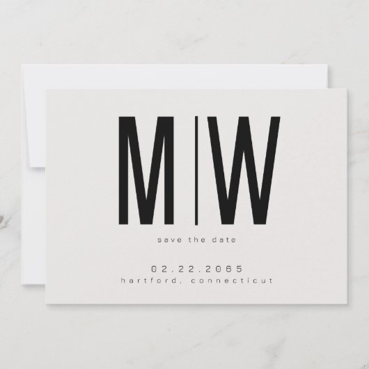 Beige Lg. Monogramm Hochzeit Save the Date (Vorderseite)