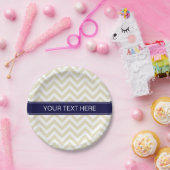 Beige Lg Zickzack Navy Blue Name Monogram Pappteller (Party)