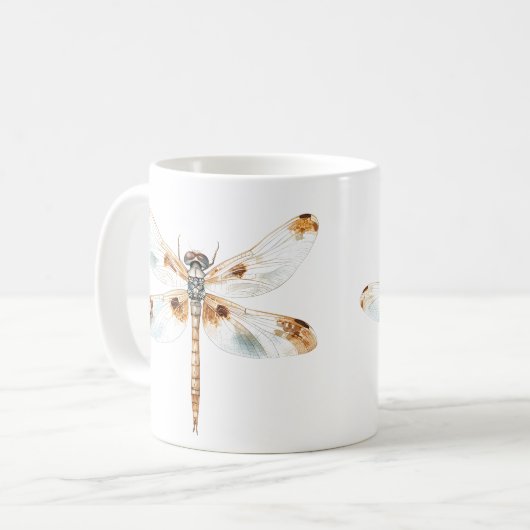 Beige Libelle Eleganz minimalistisches Naturdesign Kaffeetasse (Vorderseite Links)