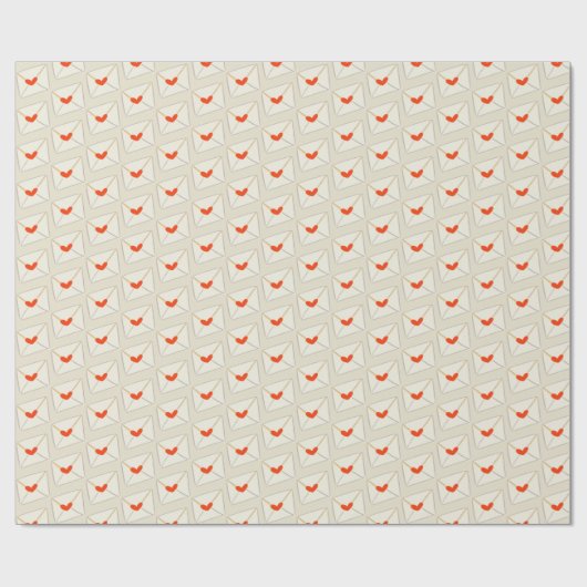 Beige Liebe Notes Red Heart Envelope Pattern Geschenkpapier (Flach)