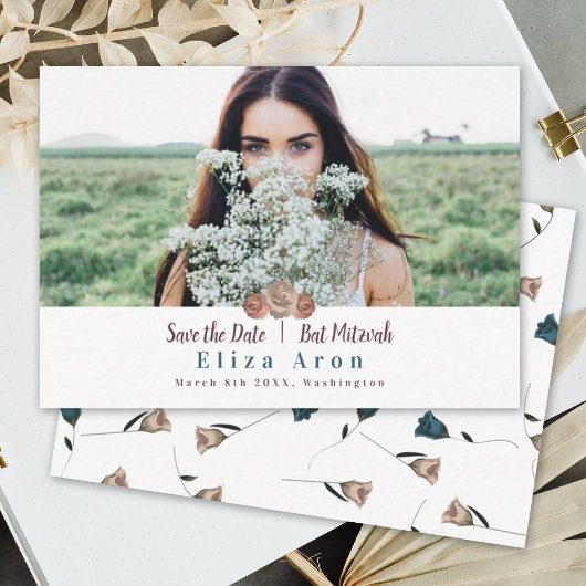 Beige Light Mauve Roses Bat Mitzvah Speichern Sie Hinweiskarte