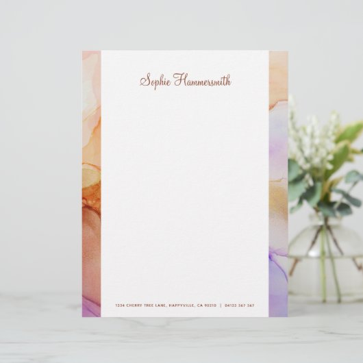 Beige Lila Abstraktes Papier mit Namen für Schreib Briefbogen (Stehend Vorderseite)