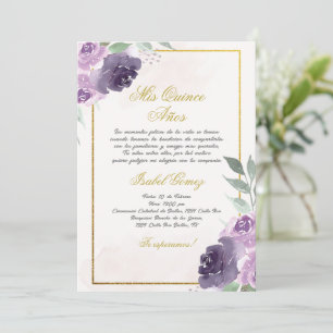 Beige Lila Blume Quinceanera Einladung