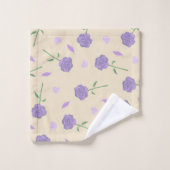 Beige Lila Rose Floral Boho Botanisches Muster Badhandtuch Set (Waschlappen)