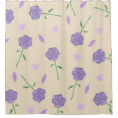 Beige Lila Rose Floral Boho Botanisches Muster Duschvorhang (Vorderseite)