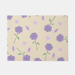 Beige Lila Rose Floral Boho Botanisches Muster Fußmatte